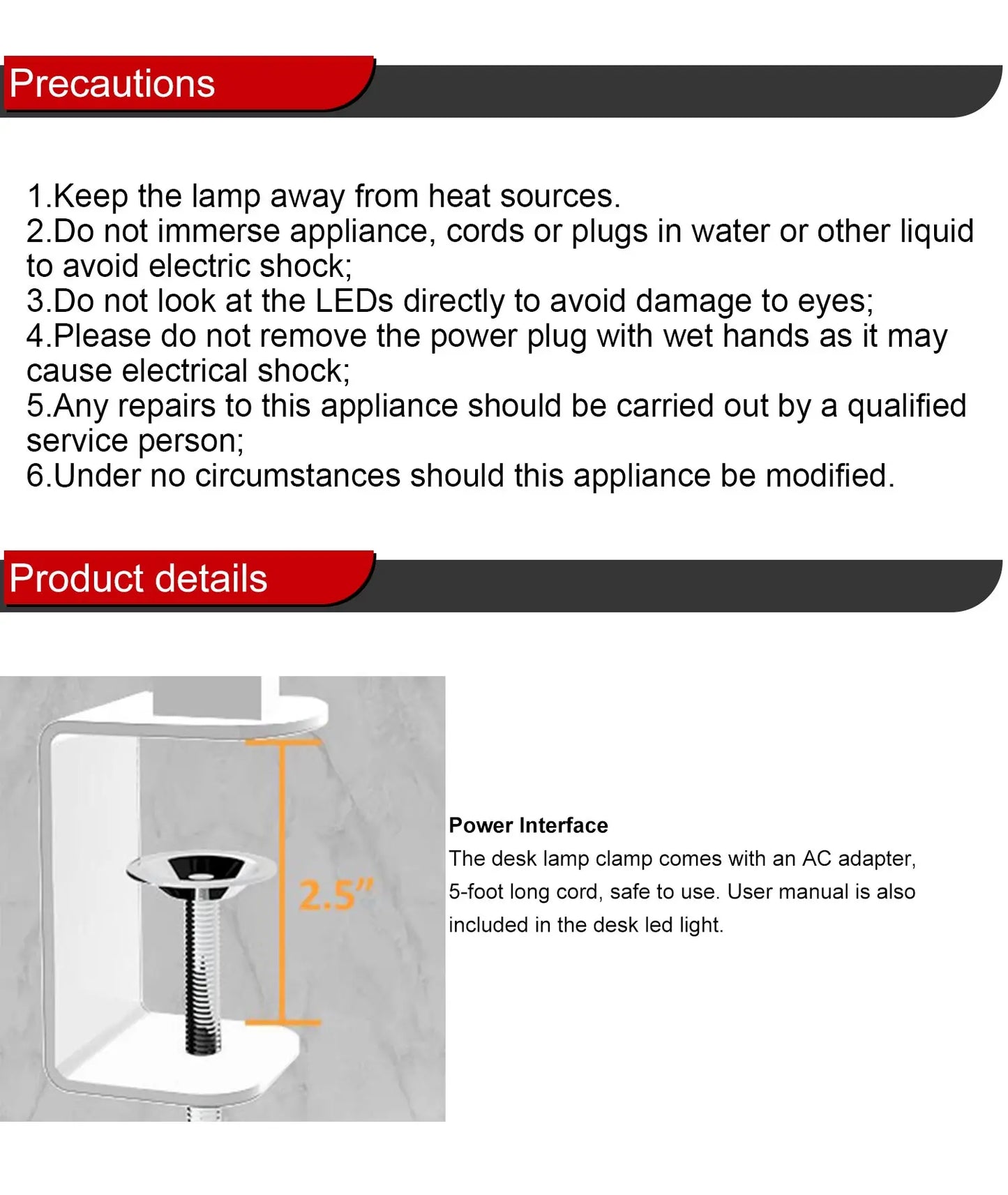 LED Desk Lamp With Clamp, Eye-Caring Clip on Lights for Home Office, 3 Modes 10 Brightness, Bedside Lamp Modern