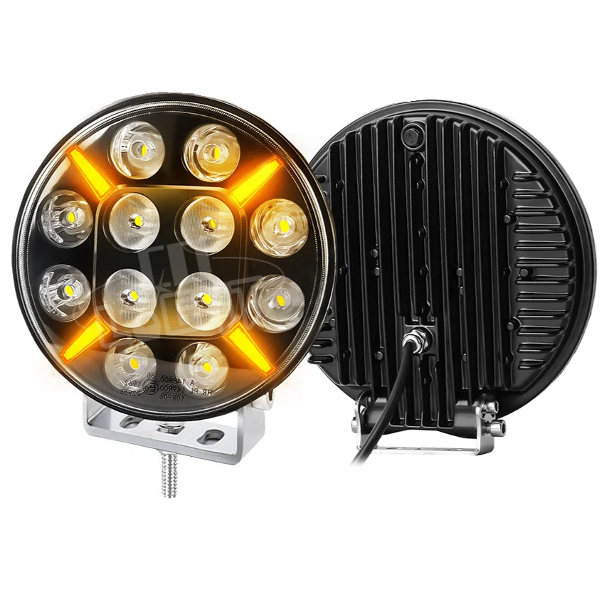 White Amber DRL Strobe Truck Work Lamp 9inch Round Combo LED Pods Car Driving Light 240W 13200LM on Front Bumper for Offroad 4WD