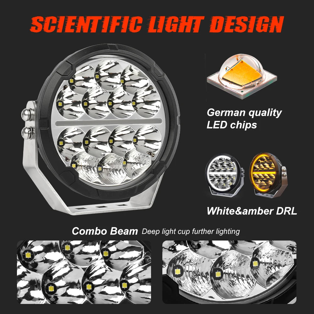 White Amber DRL Light Spot Offroad Lights Spot Beam Truck Round 7 Inch Led Spotlights 4x4