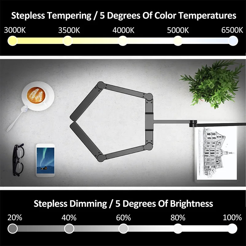 2022 New  Arrival Swing Arm Desk Lamp for Home Office Ultra Wide Metal Folding Led Desk Lamp with Clamp