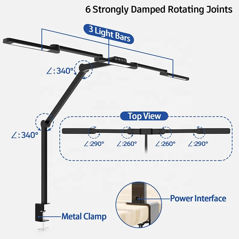 2022 New  Arrival Swing Arm Desk Lamp for Home Office Ultra Wide Metal Folding Led Desk Lamp with Clamp