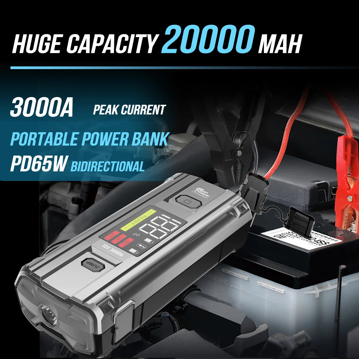 UltraSafe Portable Jump Starter Battery Booster Pack Multi Function 3000A Jump Starter Power Bank With Led Light