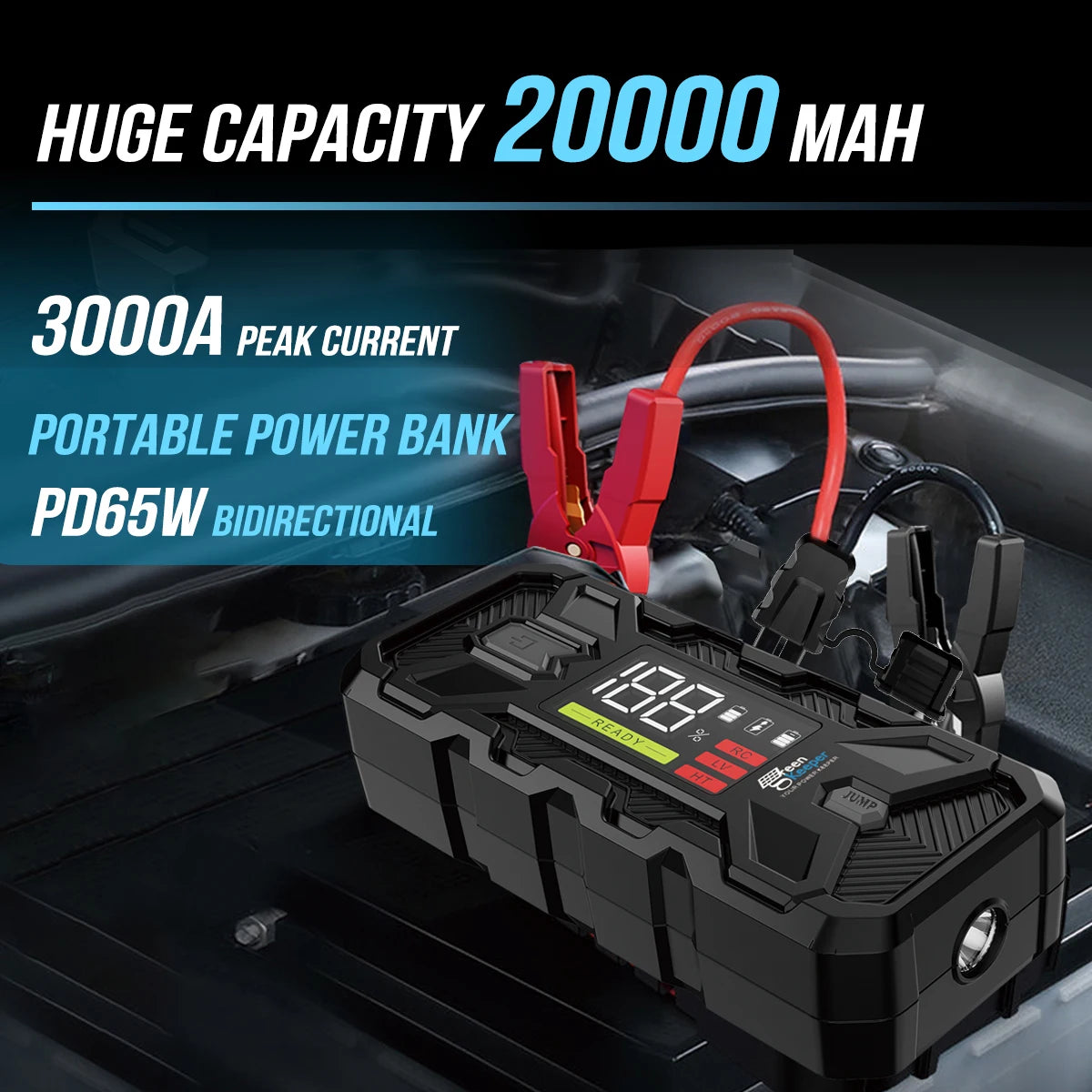 J1204 Super Charger 65W Two-way Fast Charging 12v Battery Booster Pack Jump Starter With DC 5.5 Output