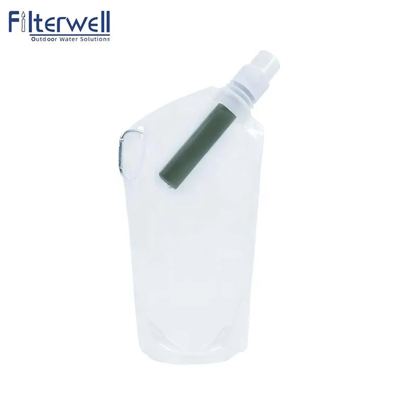 Filterwell Collapsible Water Filter Bag Lightweight Emergency Preparedness Camping 1000Ml Squeeze Pouch With Water Filter Straw