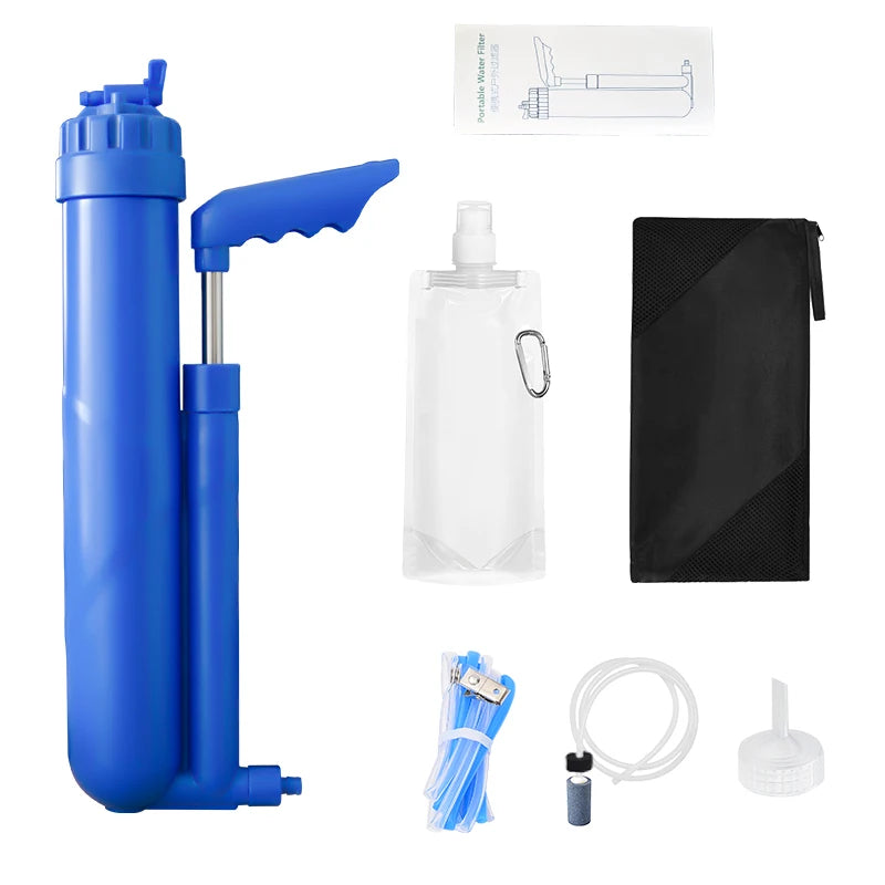 Filterwell Camping Travel Personal Water Filter Emergency Activated Carbon Block Portable Outdoor Hand Pump Water Filter