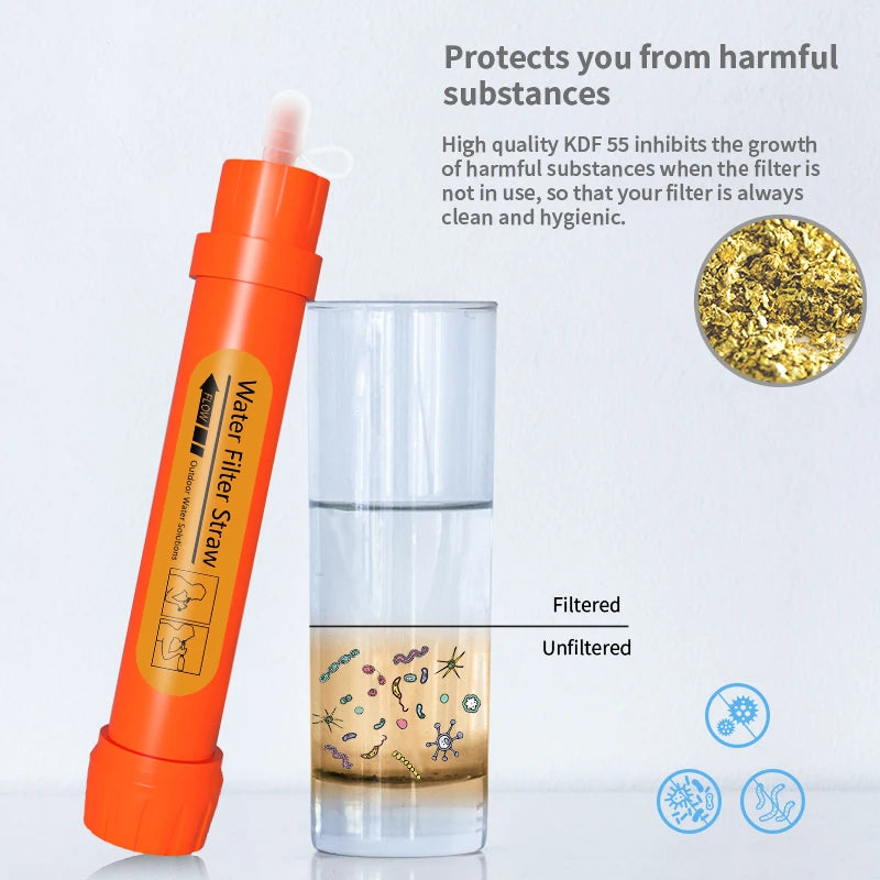 Filterwell UF Membrane KDF Mini Camping Water Filter Hiking Survival Travel Personal Portable Life Outdoor Water Filter Straw