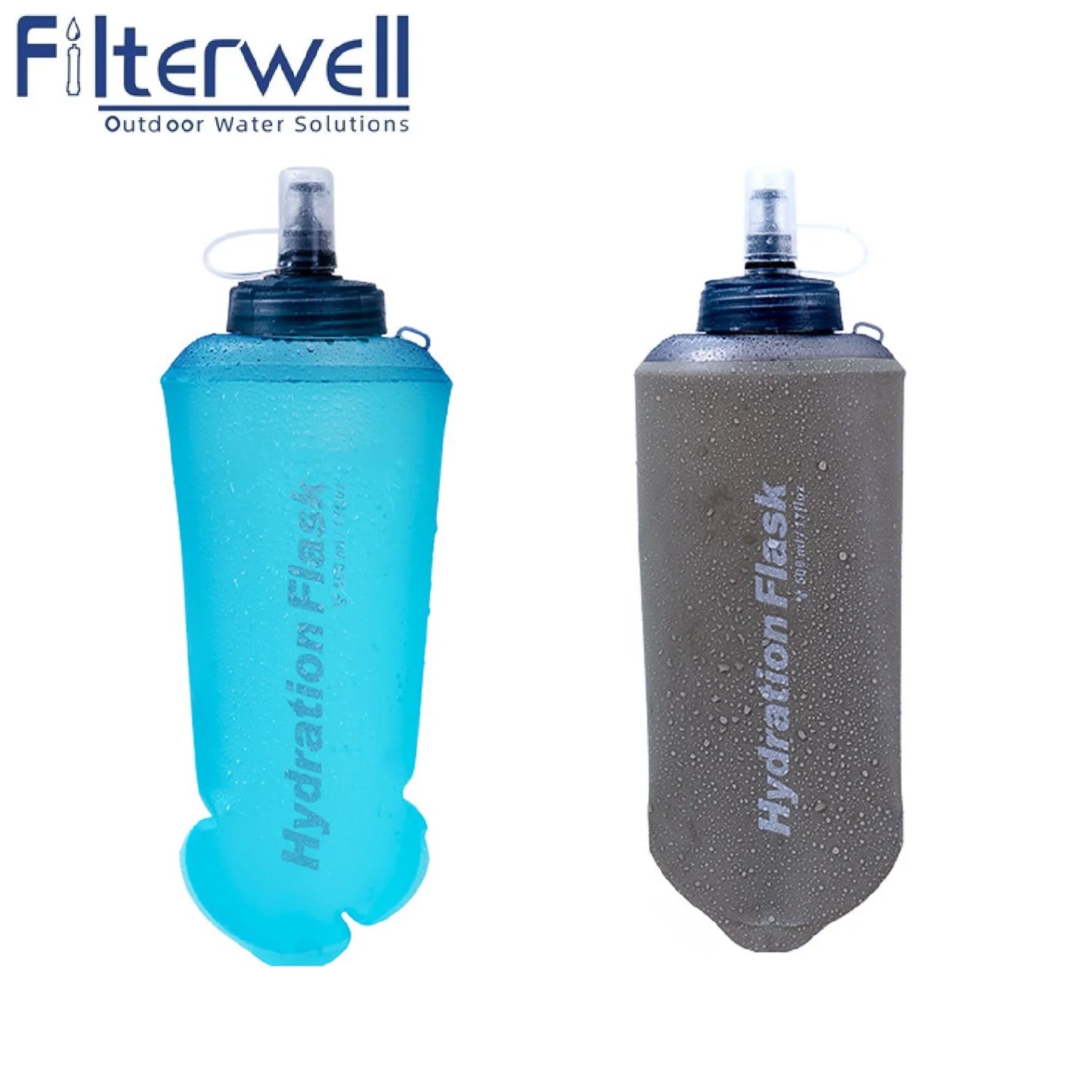 Filterwell Collapsible Running  Soft Bottle Outdoor Squeezable  Pouch with Water Filtration Filter Straw Hydration Flask