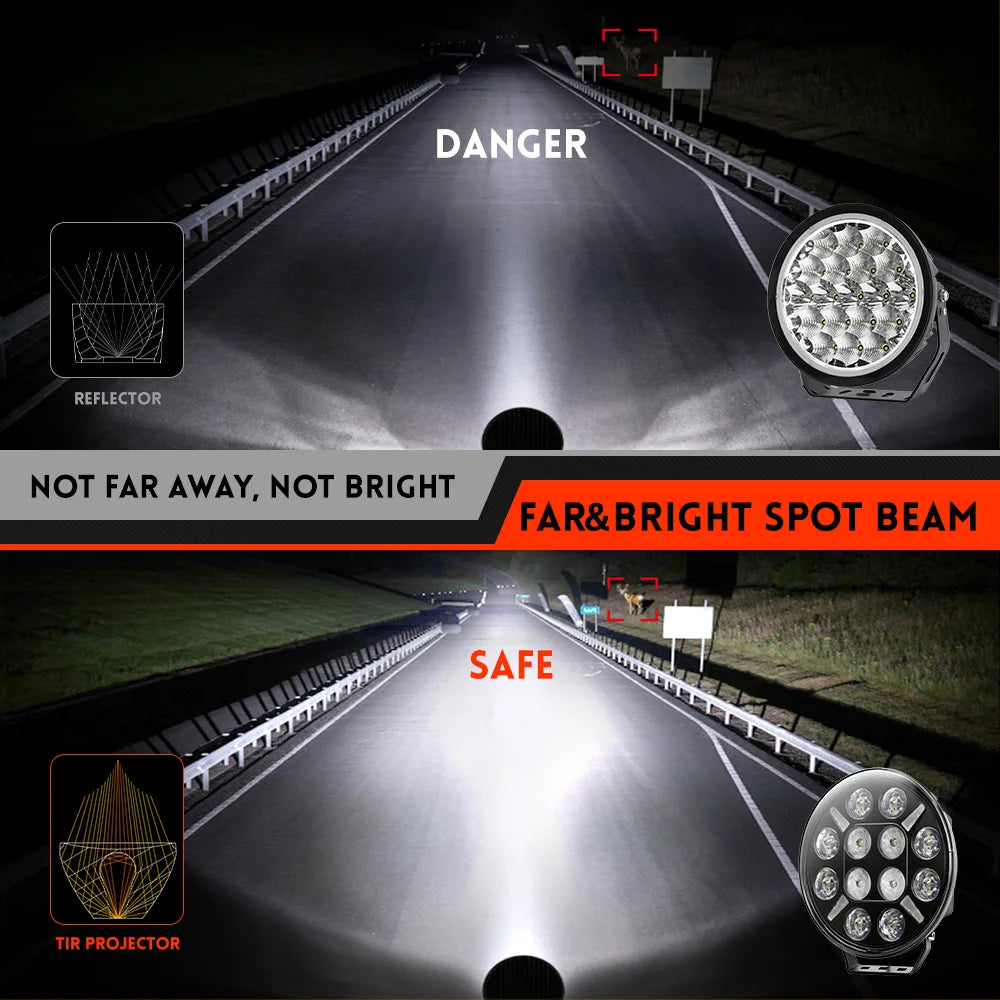 White Amber DRL Strobe Truck Work Lamp 9inch Round Combo LED Pods Car Driving Light 240W 13200LM on Front Bumper for Offroad 4WD
