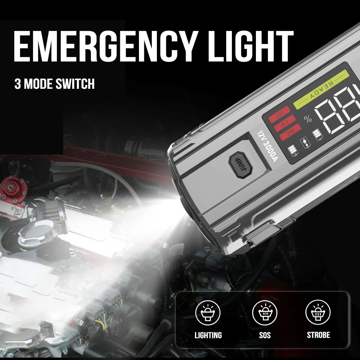 Bidirectional Jump Starter Power Bank Fast Charging 3000A Portable Car Battery Jump Starter With Led Light