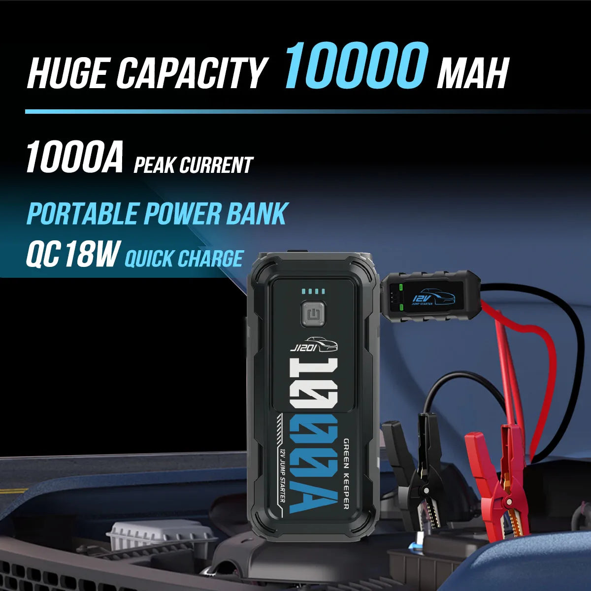 UltraSafe Fit Extreme Temperatures Multi Function 1000A Battery Jump Starter With Led Light