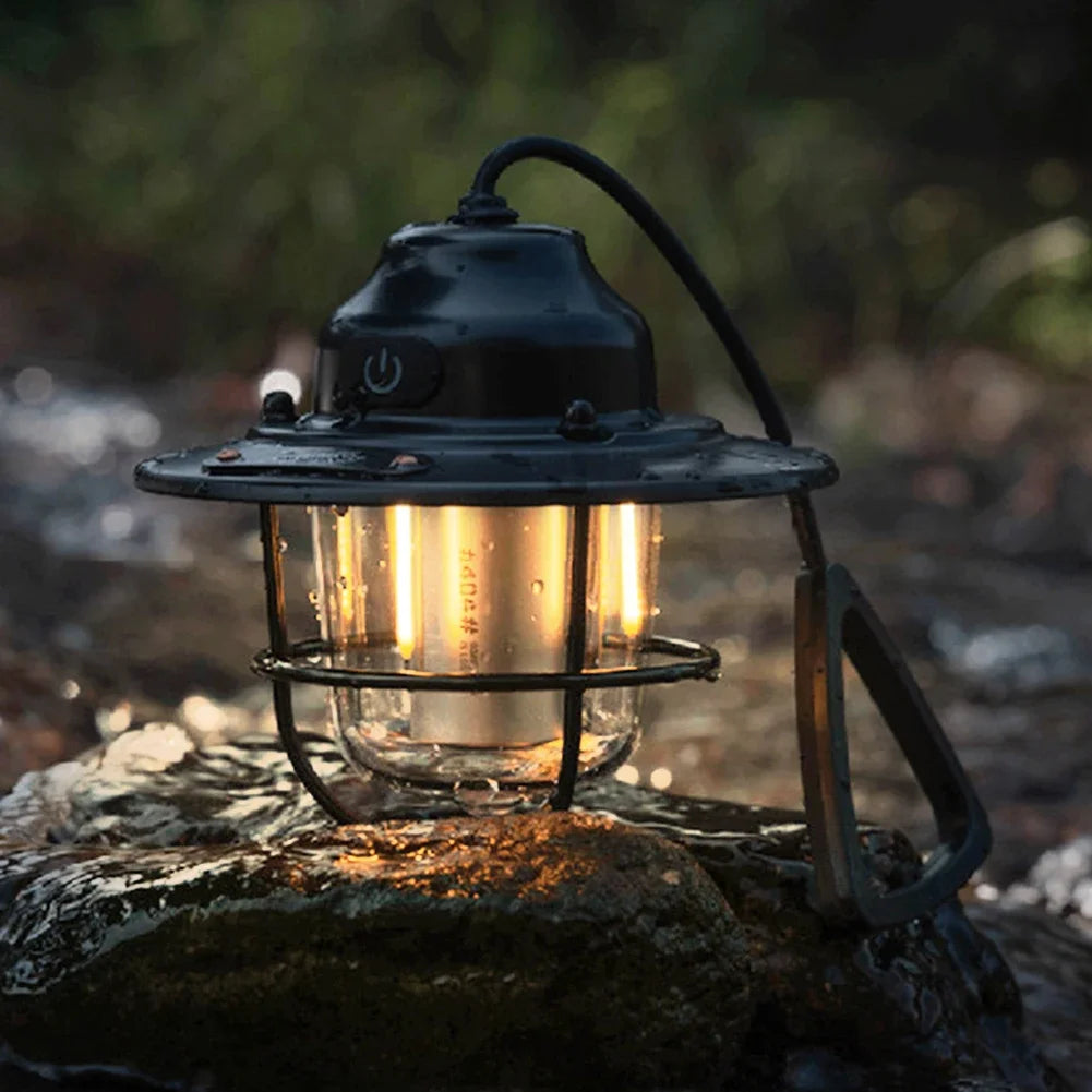 LED Camping Lantern Dimming Emergency Lamp Type C Charging Retro Camping Light 4 Light Modes IPX4 Waterproof for Fishing Camping