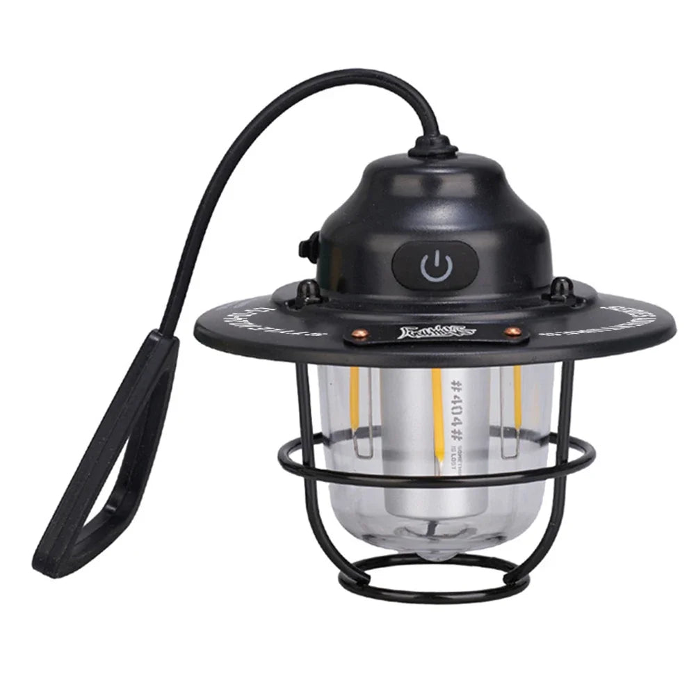 LED Camping Lantern Dimming Emergency Lamp Type C Charging Retro Camping Light 4 Light Modes IPX4 Waterproof for Fishing Camping