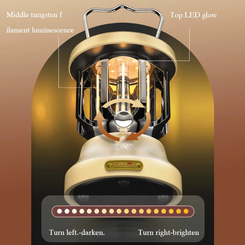 Warsun LED Rechargeable Retro Metal Camping Lantern Battery Powered Hanging White Candle Lamp Portable Camping Light