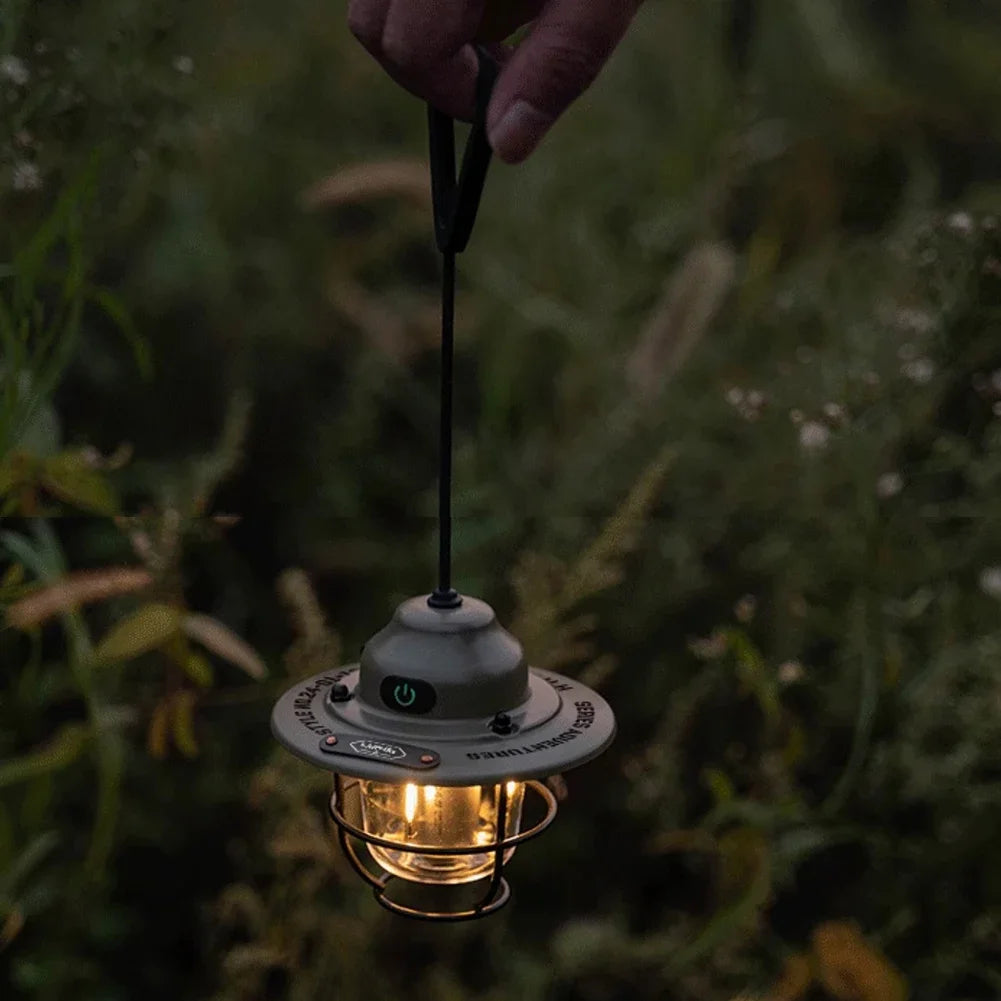 LED Camping Lantern Dimming Emergency Lamp Type C Charging Retro Camping Light 4 Light Modes IPX4 Waterproof for Fishing Camping