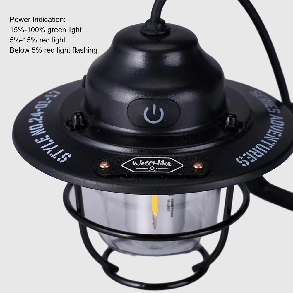 LED Camping Lantern Dimming Emergency Lamp Type C Charging Retro Camping Light 4 Light Modes IPX4 Waterproof for Fishing Camping