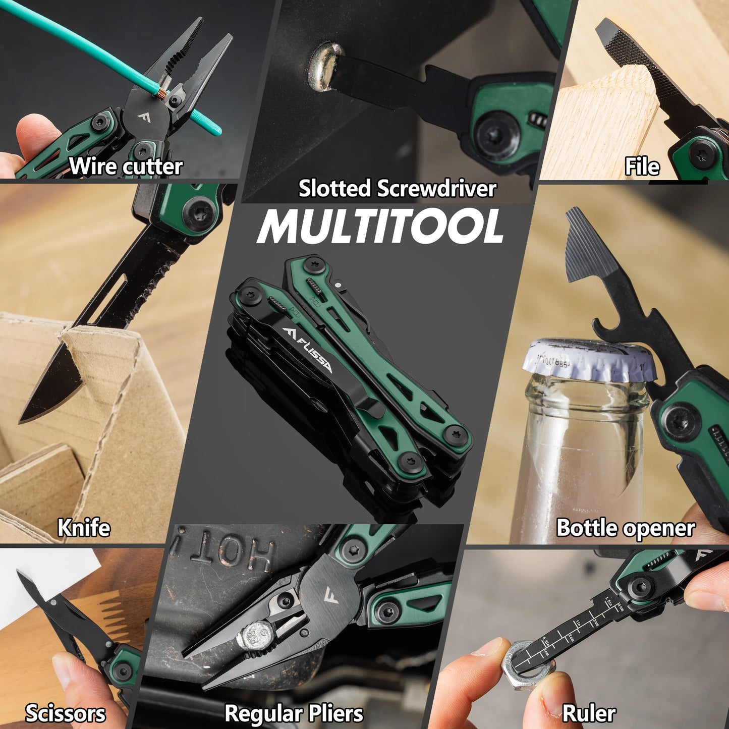 FLISSA 16-in-1 Multi Tool Pliers Stainless Steel EDC Multitool with Pocket Knife for Camping Survival Outdoor Activities
