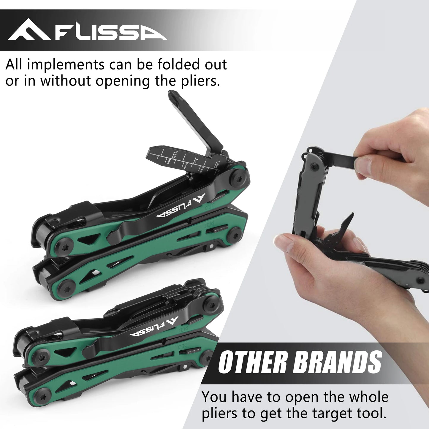 FLISSA 16-in-1 Multi Tool Pliers Stainless Steel EDC Multitool with Pocket Knife for Camping Survival Outdoor Activities