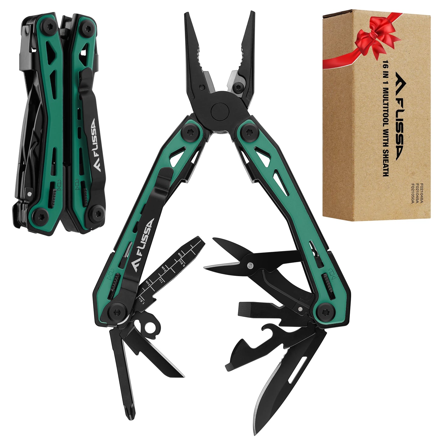 FLISSA 16-in-1 Multi Tool Pliers Stainless Steel EDC Multitool with Pocket Knife for Camping Survival Outdoor Activities