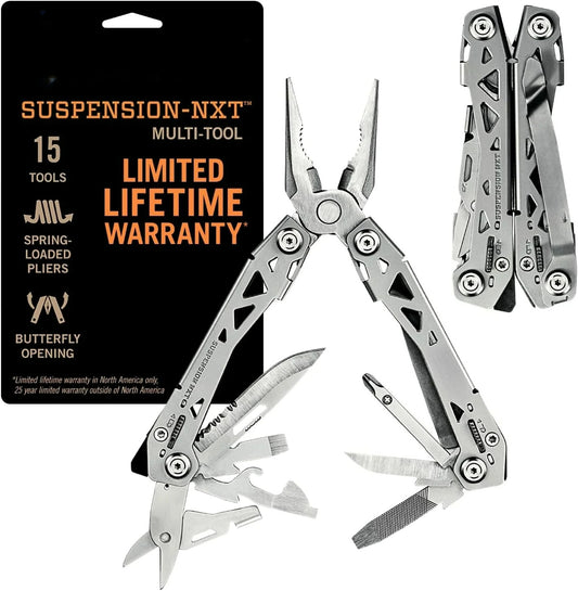 15-in-1 EDC Multi tool with Pocket Knife, Needle Nose Pliers and Wire Stripper Tools, Gifts for Men, Survival and Camping Gear, Stainless Steel